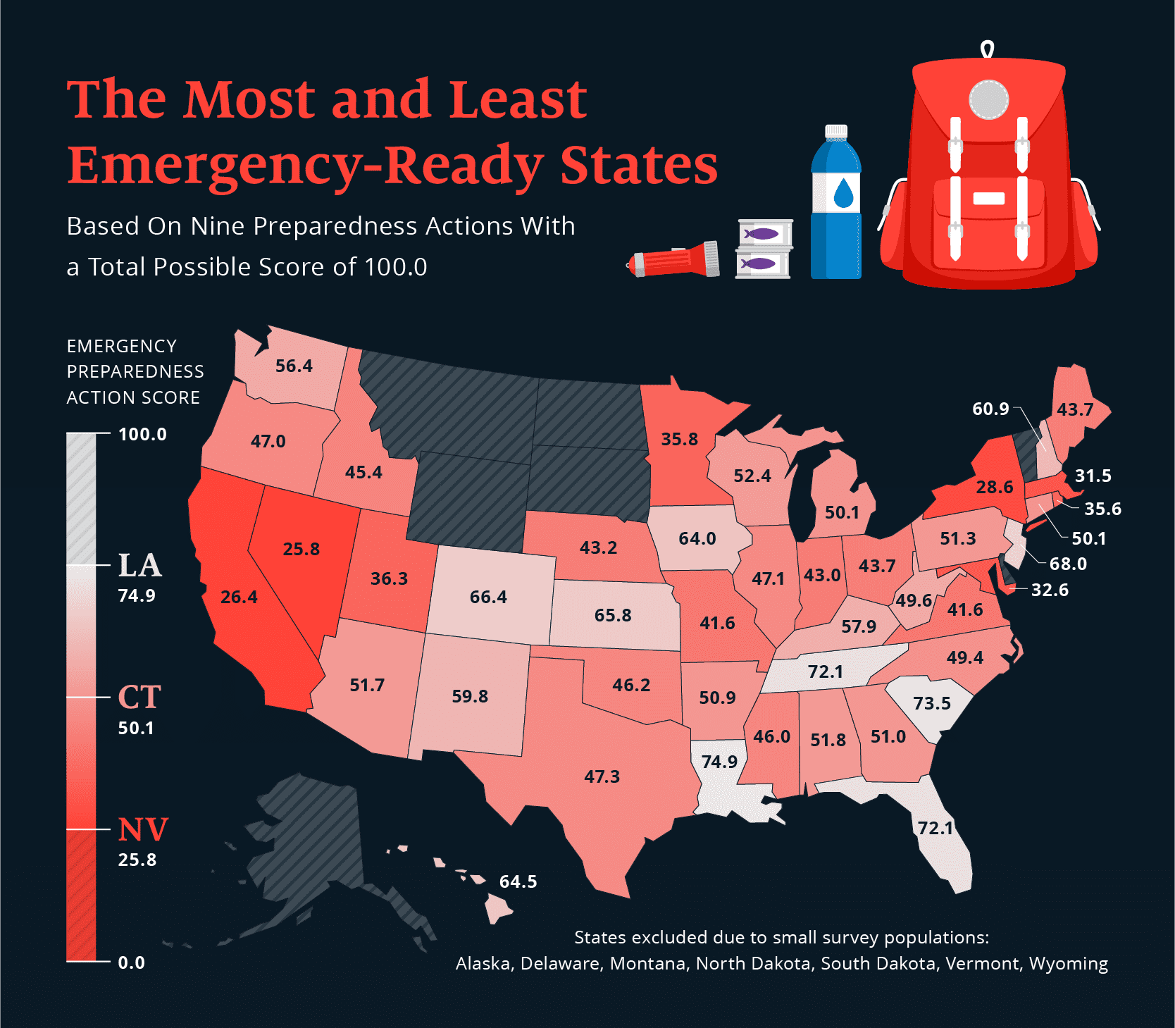 A U.S. map showing the most and least emergency-prepared states.