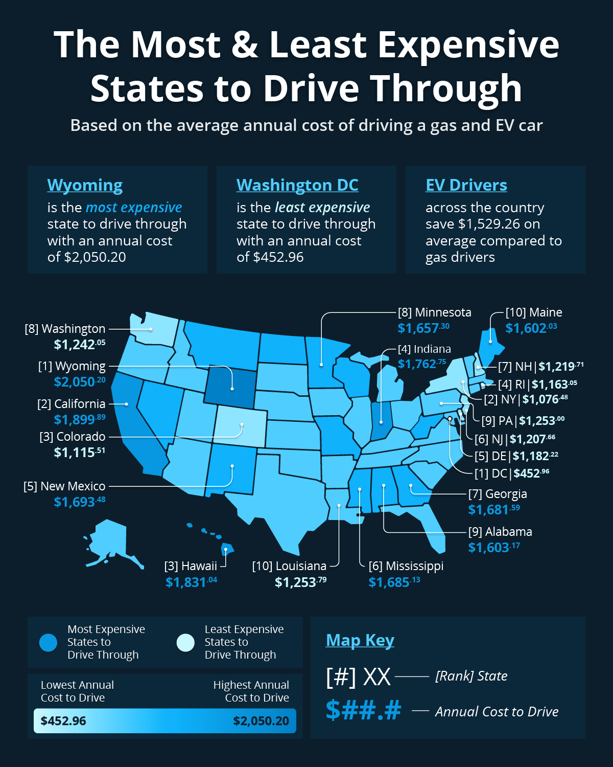 A U.S. map of the costliest statutes to drive through.